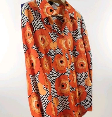 ¡Raro! Camisa vintage manga larga abotonada años 60 gráfico psicodélico estampado floral Foto 1 de 4