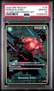 2025 ONE PIECE JAPANESE 2ND ANNIVERSARY SET 118 RORONOA ZORO PSA 10 - Picture 1 of 2