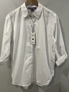 Gloria Vanderbilt Women's Collar Long Sleeve Button-Up Shirt, White, Size S - Picture 1 of 5
