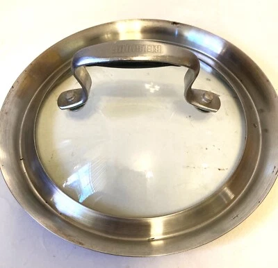 Vtg Belgique Stainless Steel & Glass Sauce Pan Lid 7’’ Outer  Rim 5.5’’ Inner - Image 1 of 4