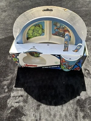 Marvel Avengers 5 Pc Bamboo Dinnerware Set Toddler & Eco-Friendly BPA Free Blue - Image 1 of 4
