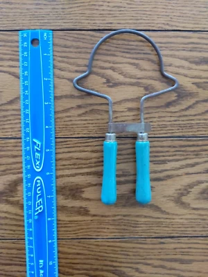 "Abridor de tapa de tarro de conservas vintage/levantador color azul/verde asas de madera 7,25""" Foto 1 de 3