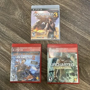 Uncharted Lot 3 Games Drakes Fortune Drakes Deception Thieves- (PlayStation 3) - Picture 1 of 3