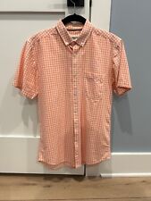 Primark Mens Peach Orange Gingham Check Short Sleeve Button Down Shirt Small