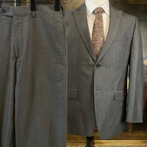 JOE Joseph Abboud 40S 32 x 28 2Pc Gray Narrow Herringbone Peak Lapel 2Btn Suit - Picture 1 of 12