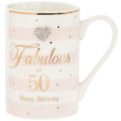LEONARDO COLLECTION FABULOUS 50th Birthday Mug Cup Diamante Crystal Heart BNIB - Keepsake Gift