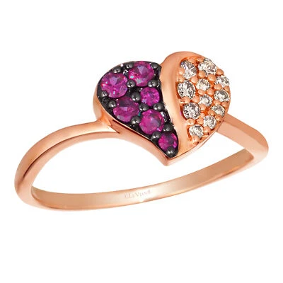 LeVian 14K Rose Gold 0.31 TCW Heart-Shaped Red Ruby & Nude Diamond Ring – Size 7 - Image 1 of 4