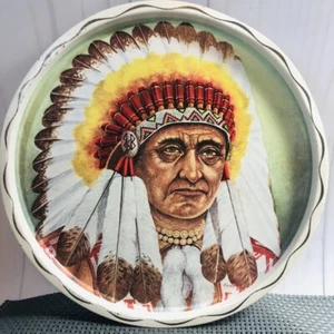 Round Metal Tin Serving Tray Decorative Native Americana Southwestern - Picture 1 of 10