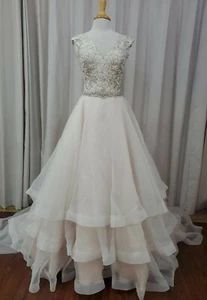 Morilee 2895 Bridal Wedding Dress Crystal Beading Organza Ball Gown V Neck Blush - Picture 1 of 12