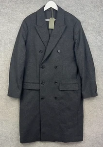 AllSaints Jacket Mens 38 Black Arcade Coat Pea Wool Overcoat Double Breasted NWT - Picture 1 of 9