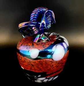 Luster Carnival Look Glass Apple Iridescent Multicolor W/ Stem One Of A Kind - Picture 1 of 12