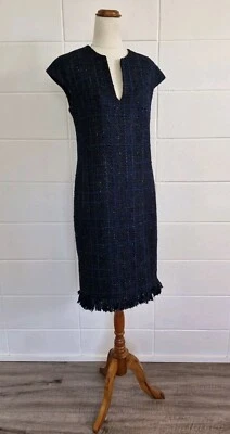 CARLA ZAMPATTI Navy Knightsbridge Boucle Pencil Dress sz 6 - image 1 of 4