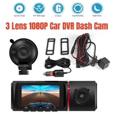 3 Lens 1080P Car DVR Dash Cam Video Recorder Camera G-sensor IPS 170 Degrees Kit - Image 1 of 4