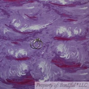 BonEful Fabric FQ Cotton Quilt Purple White Ocean Wave Sea Beach Girl Sky Cloud - Picture 1 of 16