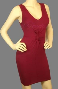 Sexy Burgundy dress gathered twist center flattering V-neck sleeveless - Picture 1 of 4