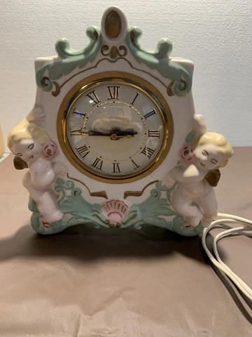 Vintage 1950’s Cherubs Lanshire Electric Table Clock Ceramic - Crack On Top Cover