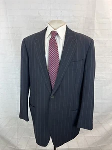 Giorgio Armani Men's Dark Navy Blue Striped Wool Blend Blazer 46R $1,595 - Picture 1 of 14