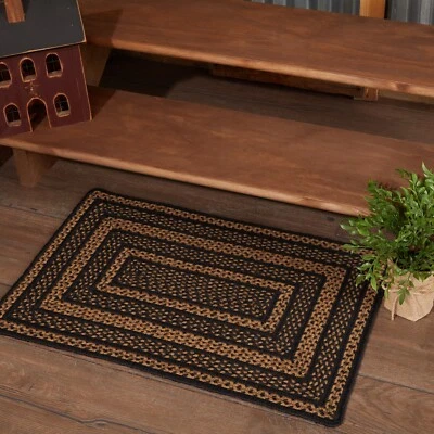 Black & TAN JUTE RUG Rectangle 20x30 Stencil Star Country Primitive Rustic Cabin - Image 1 of 4
