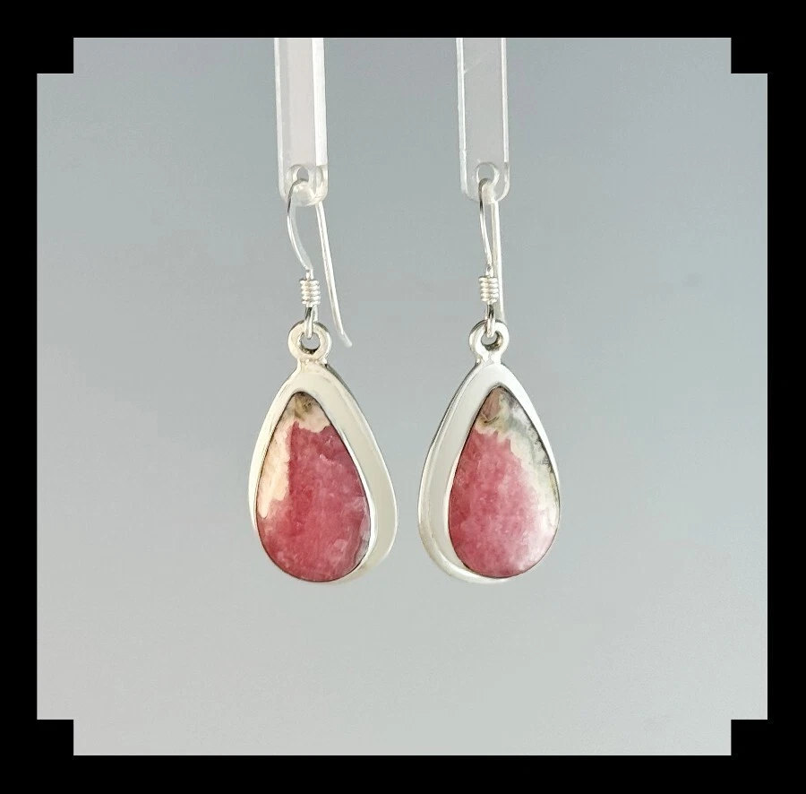 Handcrafted Sterling and Rhodochrosite Earrings - Imagem 1 de 4