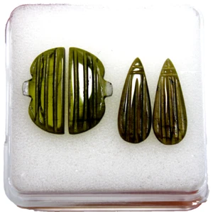 2 Pairs/4 Pcs Natural Green Tourmaline 15.4mm-15.6mm Hand Carved Loose Gemstones - Picture 1 of 11