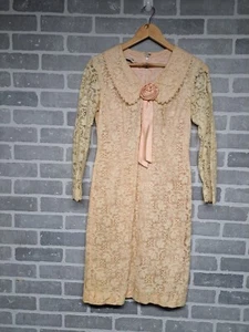 VTG Stanton Jrs Pink & White Lace Overlay 1960s  Church Dress Petite Small Size - Picture 1 of 14