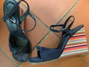Ladies Xpress Blue Denim Multicoloured Very High Wedge Heeled Shoes, Size 5 - Picture 1 of 10