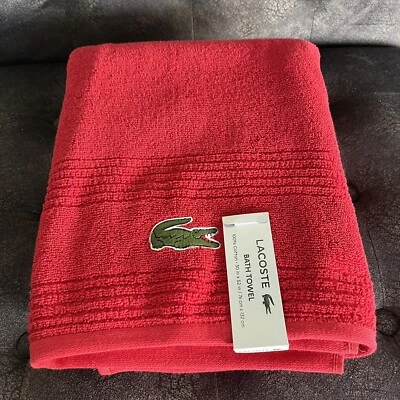 LACOSTE Bath Towels RED 100% Coton 30” x 52” Crocodile Logo - Image 1 of 2