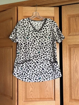 Scrubstar Women’s Size S/CH Short Sleeve Animal Print Scrub Top - Image 1 of 4