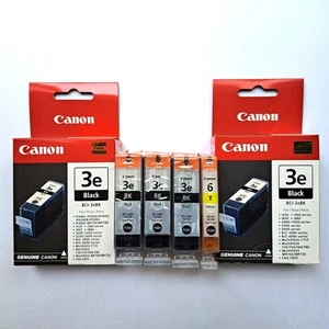 New Canon 5 BCI-3e Black & 1 BCI-6 Yellow Ink Cartridges i850, i860, S400, etc. - Picture 1 of 3