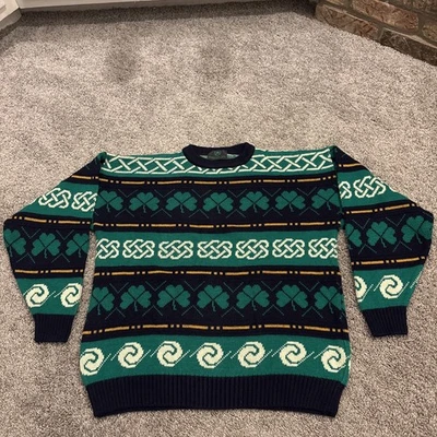 Suéter Isla Esmeralda Para Hombre Mediano Azul Marino Celta Claddagh Trébol Hecho en Irlanda Foto 1 de 4