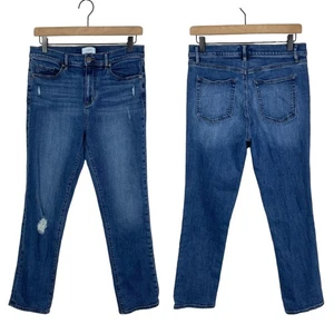 LOFT High Rise Damen 6 Straight Cropped Lightly Distressed Dark Wash Jeans - Bild 1 von 6