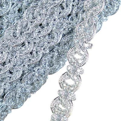 Borde de cordón trenzado metálico de 20 yardas, borde dorado Gimp de encaje decorativo plateado de 3/4 pulgadas Foto 1 de 4