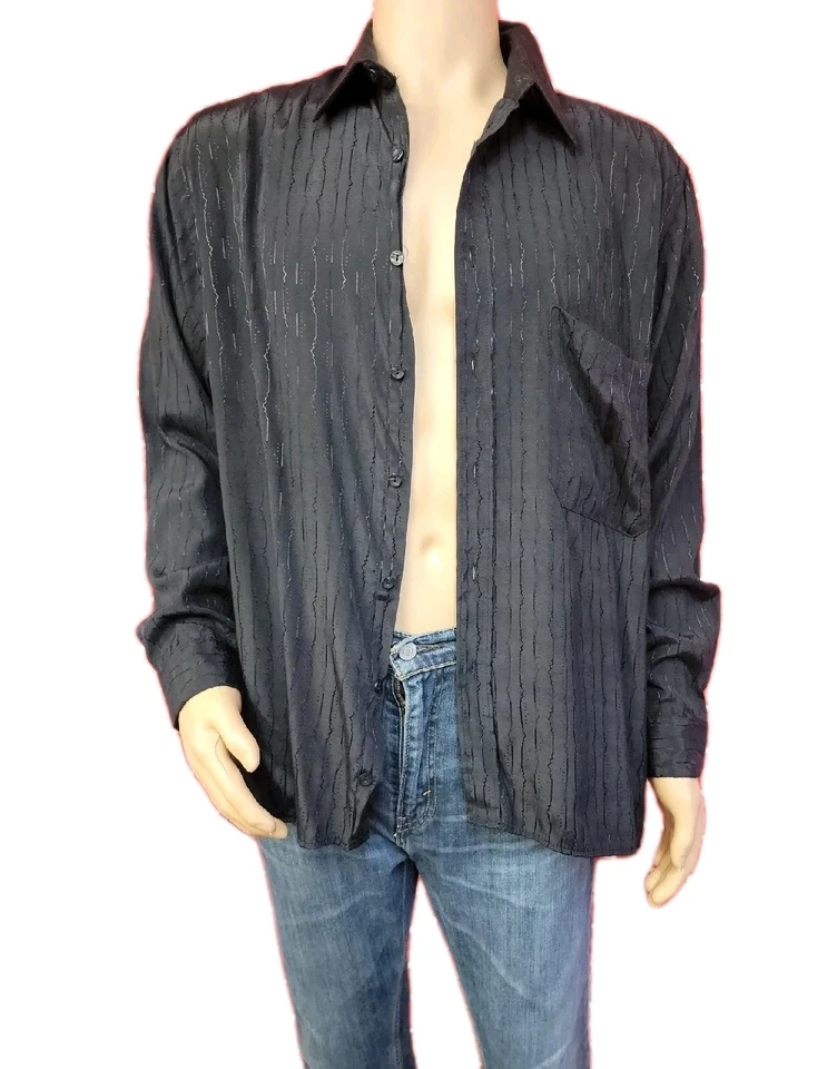 MARQUIS Single Needle Tailored Black Size L Button Up Men's Shirt Patterned  #C - Image 1 of 4