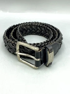 Nautica Braided Belt Men's 36 Black Genuine Leather Silver-Tone Buckle Woven - Picture 1 of 7