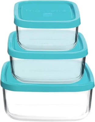 Bormioli Rocco Frigoverre 3-Piece Square Food Storage Container Set, 25.25 oz