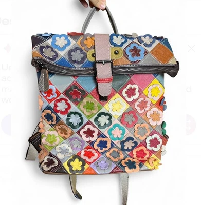 Mochila Vera Pelle Floral Italiana Multicolor Buen Estado Foto 1 de 4