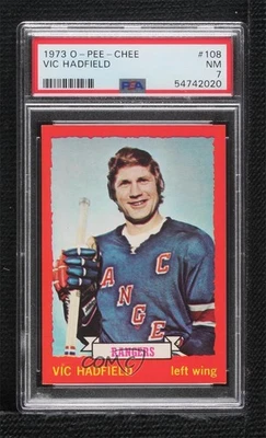 1973-74 O-Pee-Chee Light Back Vic Hadfield #108 PSA 7 - Image 1 of 2