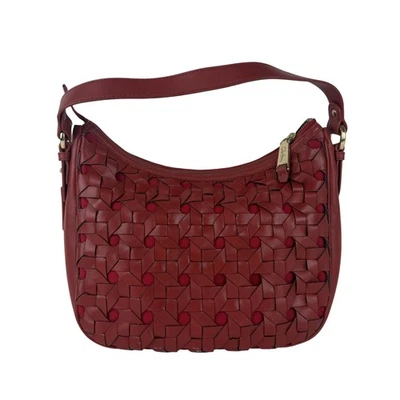 Cole Haan Leather Shoulder Bag Womens Red Basketweave Hobo Purse Gold Zip Top - Image 1 of 4