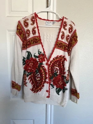 Vintage 90s Holiday Cardigan Marisa Christina Classics Sweater Floral Grandma - Image 1 of 4
