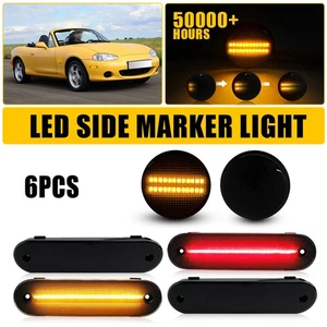 6x For 89-15 Mazda MX-5 Sequential LED Smoked Fender Side Marker Signal Lights H - Picture 1 of 15