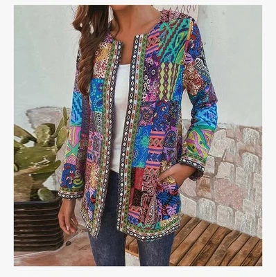 Chaqueta blazer para mujer de gran tamaño talla XL forrada con retazos frente abierto artística bohemia Foto 1 de 4