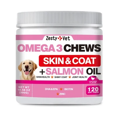 Omega 3 for Dogs 120 Fish Oil Treats for Dog Shedding Skin Allergy Salmon Oil - Image 1 of 4