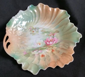 Piatto caramelle porcellana Slesia vintage - design ninfea rosa e verde 7" - Foto 1 di 6