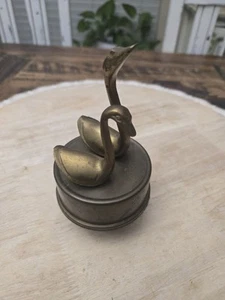 Vintage Brass Swan Revolving Music Box Swan Lake Working Condition Tested - Picture 1 of 6