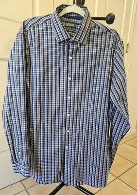 Camisa de vestir Kenneth Cole Reaction ajustada azul a cuadros para hombre talla 16 34/35 L Foto 1 de 4
