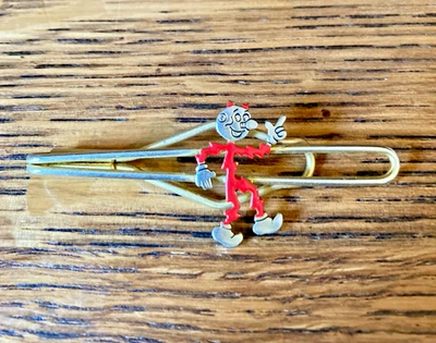 VINTAGE 1950s READY KILOWATT TIE CLASP -  Metal Gold Tone with Red Enamel - Image 1 of 2
