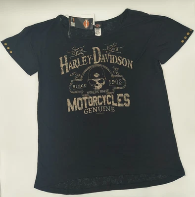 Camiseta negra grande Harley-Davidson para mujer Mitchell's Modesto California Stud Foto 1 de 4