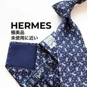 HERMES Men's Silk Navy Baseball Bear Print Tie TEDDY MAGGIO French Made - Picture 1 of 12