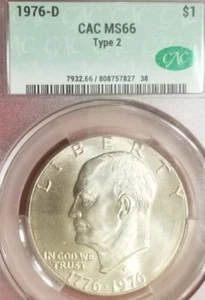 CAC MS-66!  1976-D TYPE 2 IKE EISENHOWER DOLLAR - Picture 1 of 3
