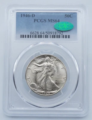 1946 D Walking Liberty 50C Half Dollar PCGS & CAC MS64 - U1043 - Image 1 of 4